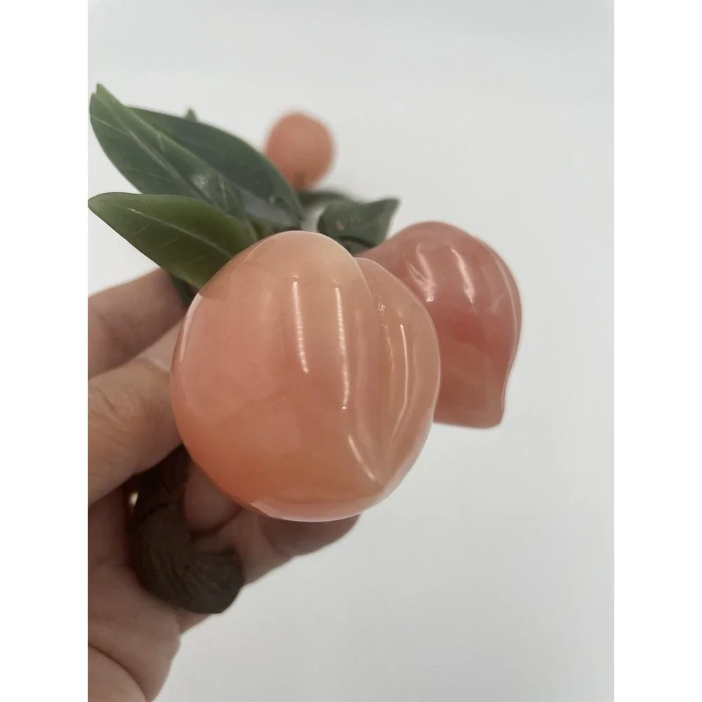 Vintage MCM Green‎ Jade & Rose Quartz Plum Branches With Jade Leaves Set of 2
